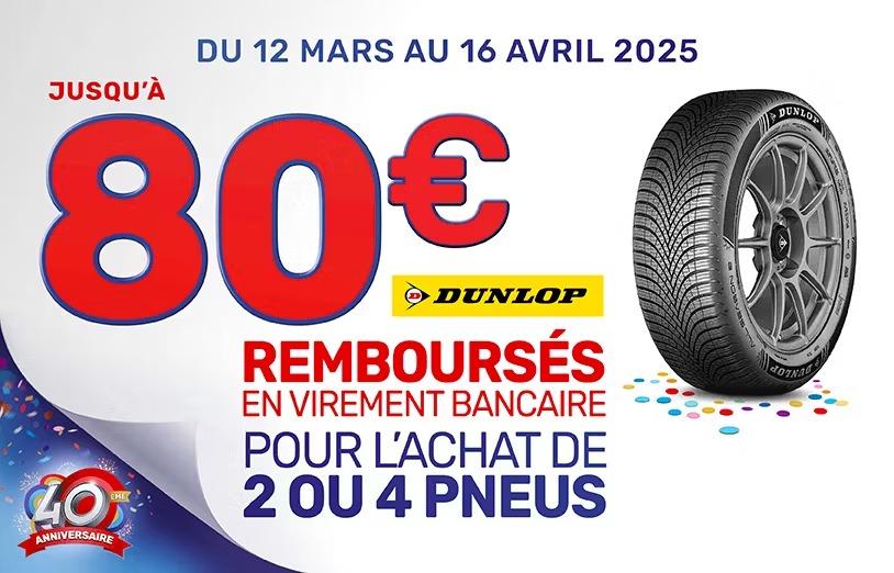 Promotion pneus Dunlop : jusqu’à 80€ remboursés !